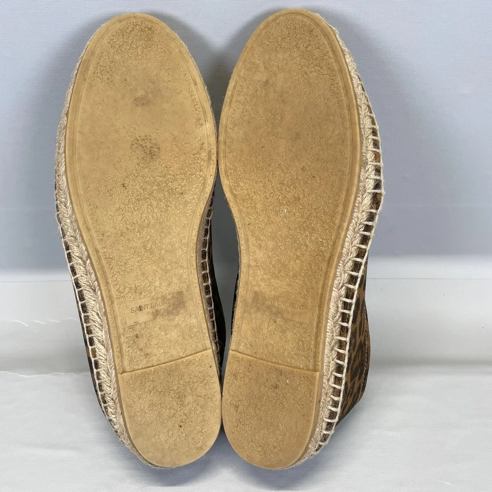 Saint Laurent Leopard Espadrilles Womens Size 39 Brown Suede Slip On Casual Shoe